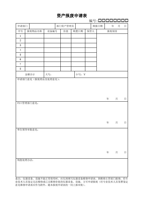 资产报废申请表(空白模板)