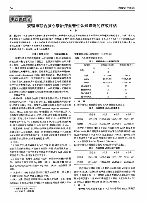 安理申联合脑心康治疗血管性认知障碍的疗效评估