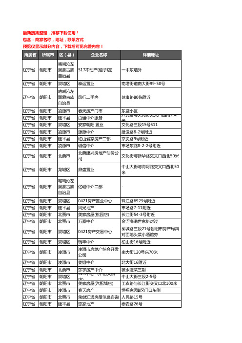 新版辽宁省朝阳市房屋中介企业公司商家户名录单联系方式地址大全280家