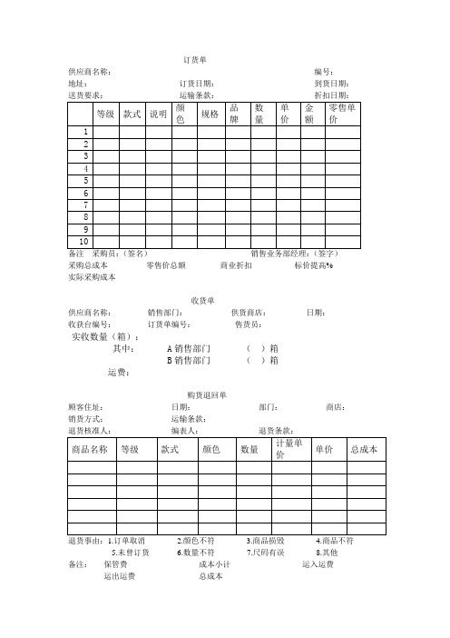 各种单表凭证格式