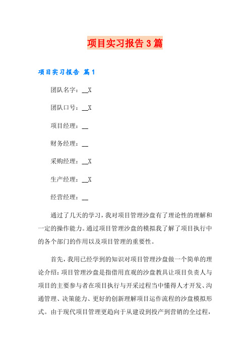 项目实习报告3篇(精选)