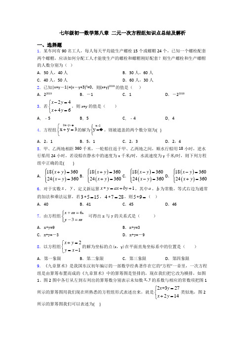 七年级初一数学第八章 二元一次方程组知识点总结及解析