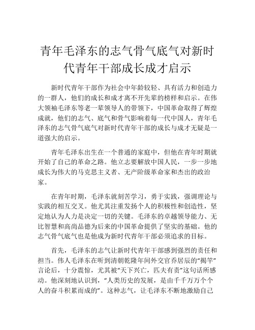 青年毛泽东的志气骨气底气对新时代青年干部成长成才启示