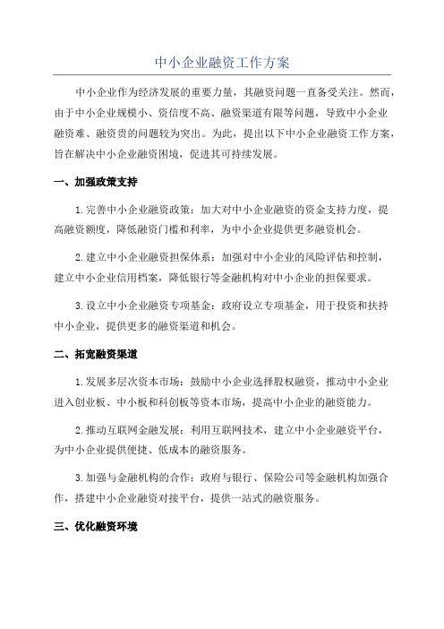 中小企业融资工作方案