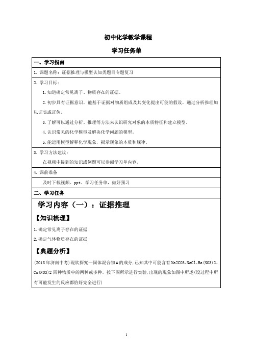 初三化学  证据推理与模型认知类题目专题复习