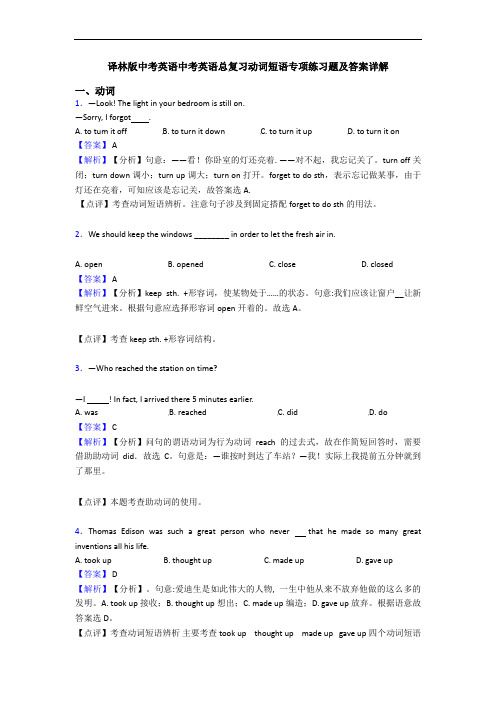 译林版中考英语中考英语总复习动词短语专项练习题及答案详解