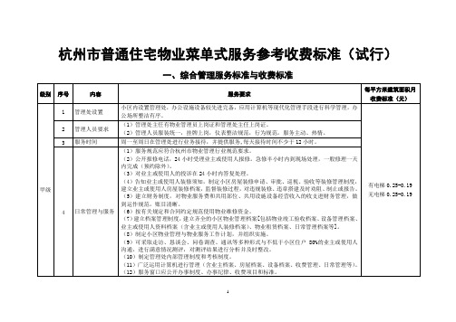 杭州市普通住宅物业菜单式服务参考收费标准(试行)