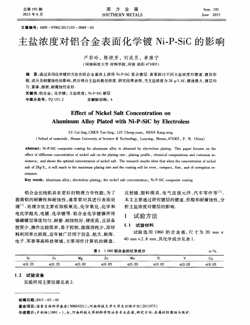 主盐浓度对铝合金表面化学镀Ni—P—SiC的影响