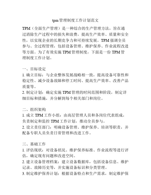 tpm管理制度工作计划范文