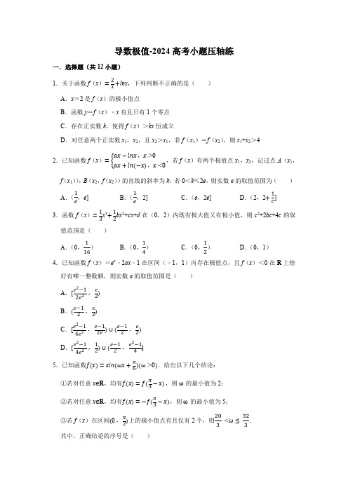 导数极值-2024高考数学压轴小题(原卷版)