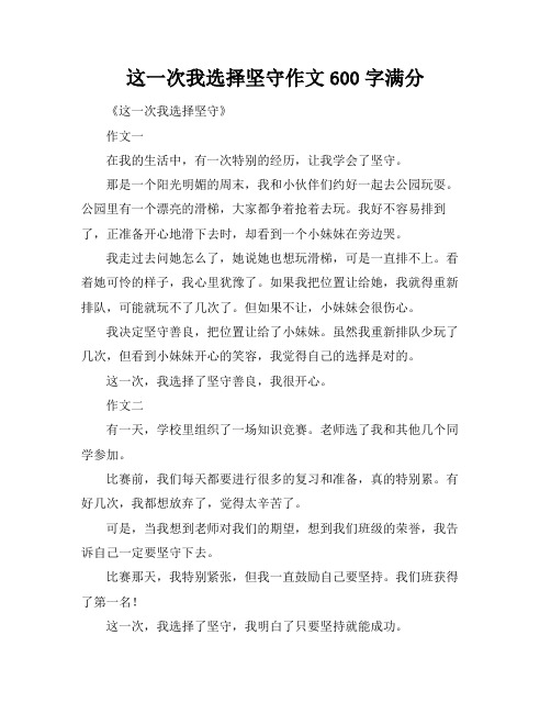 这一次我选择坚守作文600字满分