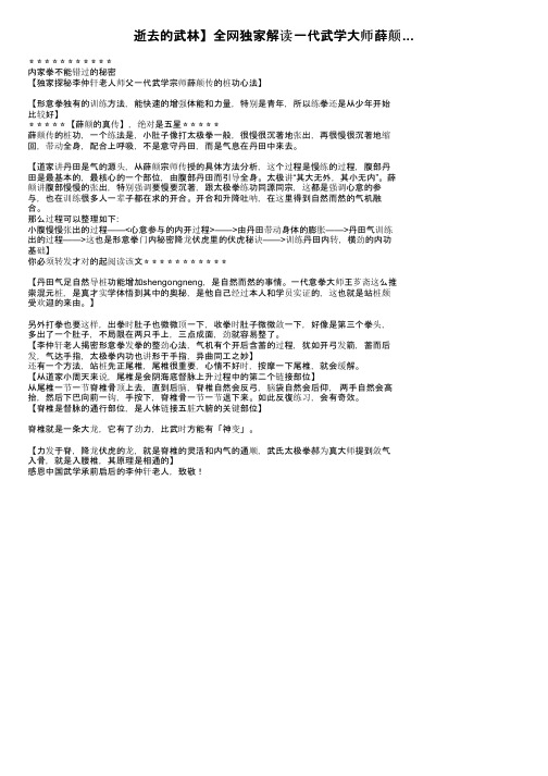 逝去的武林】全网独家解读一代武学大师薛颠...