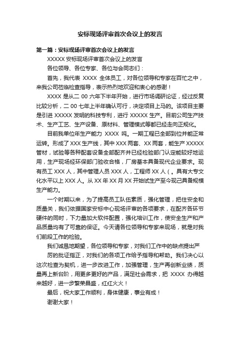 安标现场评审首次会议上的发言