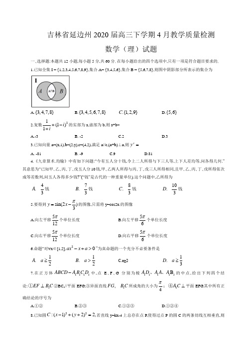 吉林省延边州2020届高三下学期4月教学质量检测 数学(理)(word版含答案)