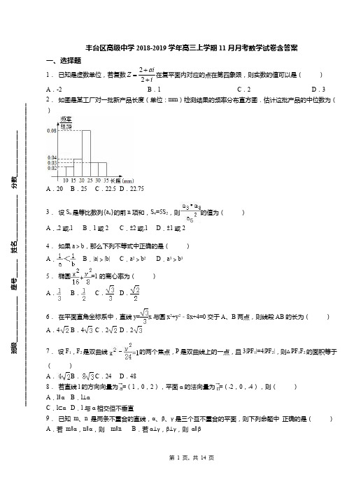 丰台区高级中学2018-2019学年高三上学期11月月考数学试卷含答案