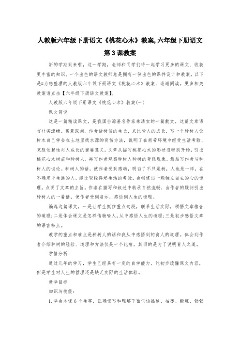 人教版六年级下册语文《桃花心木》教案,六年级下册语文第3课教案