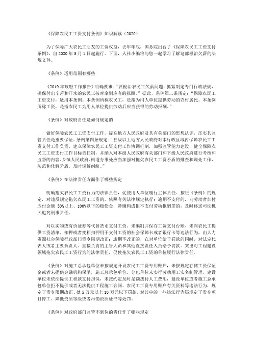 《保障农民工工资支付条例》知识解读(2020)