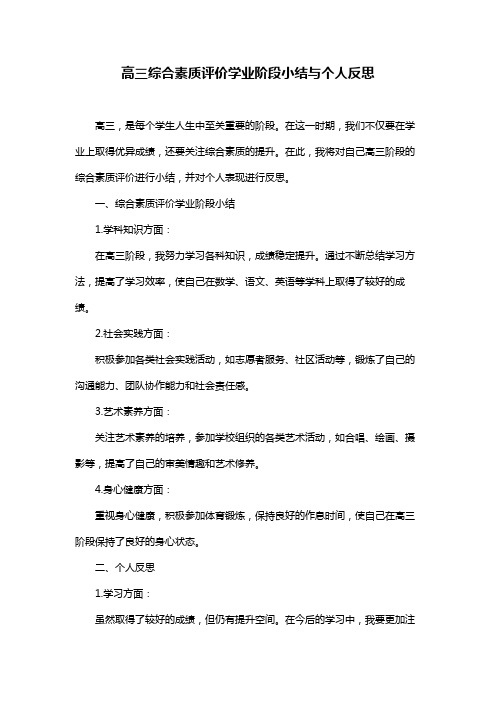 高三综合素质评价学业阶段小结与个人反思