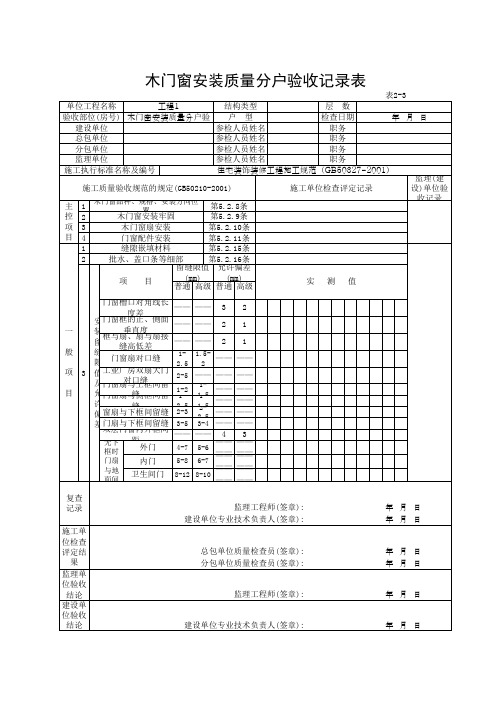 木门窗安装质量分户验收记录表(最新)