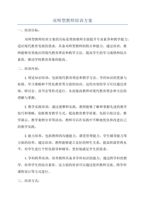 双师型教师培训方案