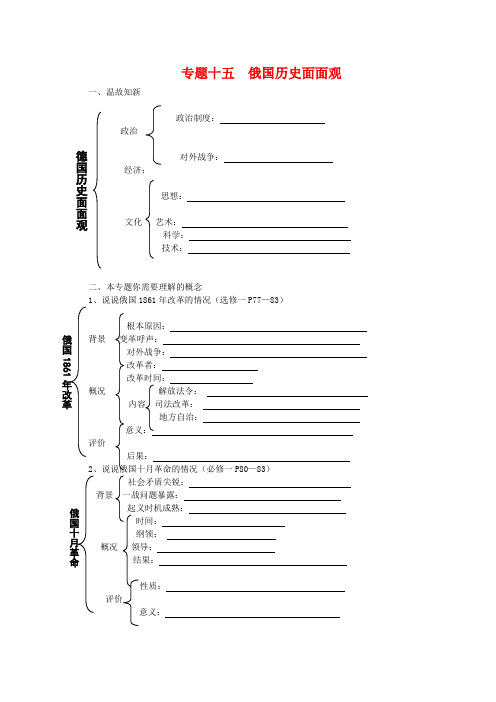 高三历史二轮复习三合一教案专题十五 俄国面面观岳麓版
