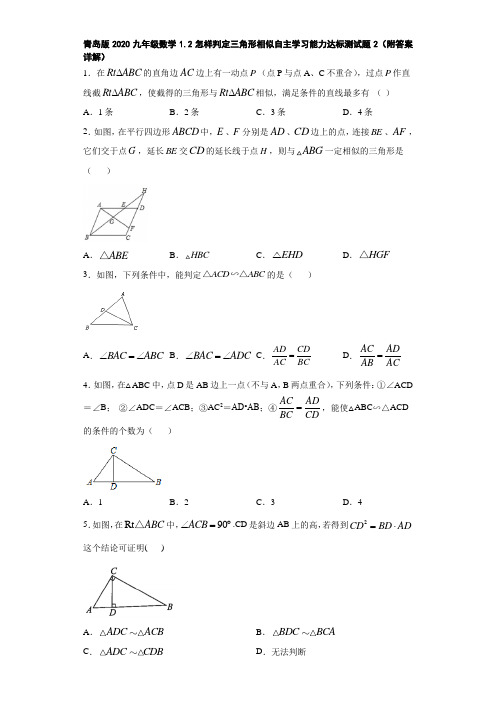 青岛版2020九年级数学1.2怎样判定三角形相似自主学习能力达标测试题2(附答案详解)