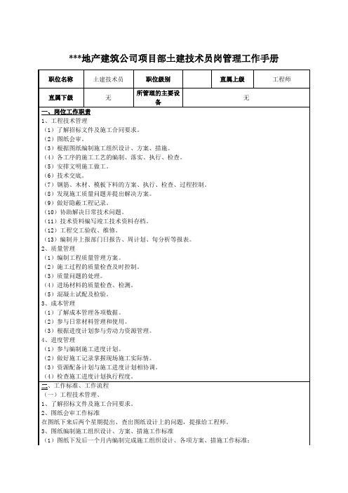 建筑公司项目部土建技术员岗管理工作手册