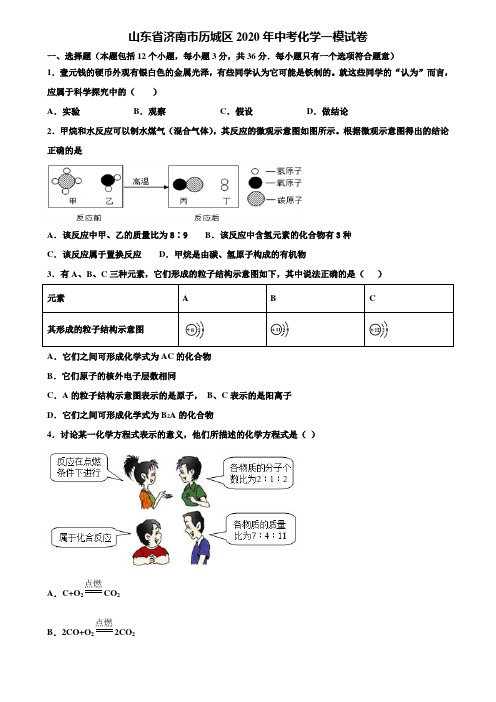 【附20套中考模拟试卷】山东省济南市历城区2020年中考化学一模试卷含解析