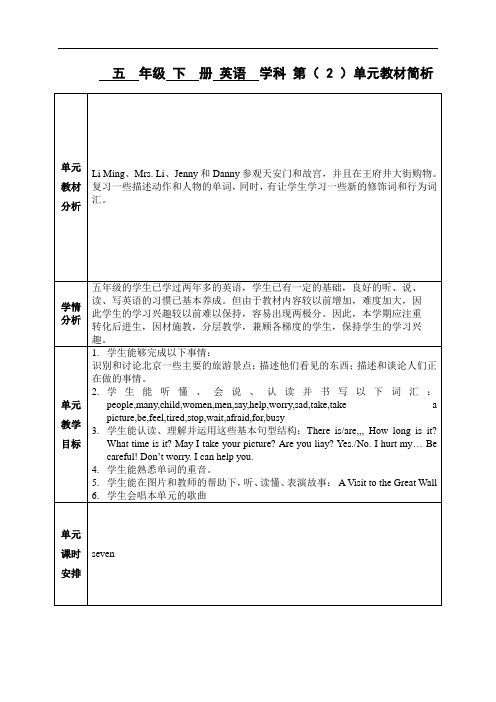 英语五年级下册 Unit2 单元教材解析