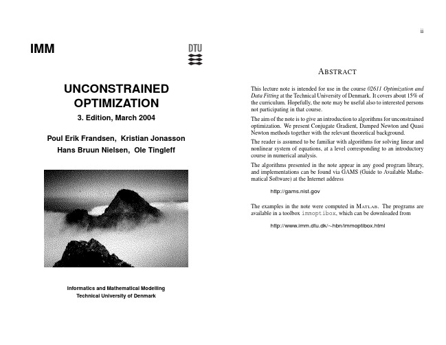 丹麦科技大学书籍imm Unconstrained Optimization 3 Edition March 2004