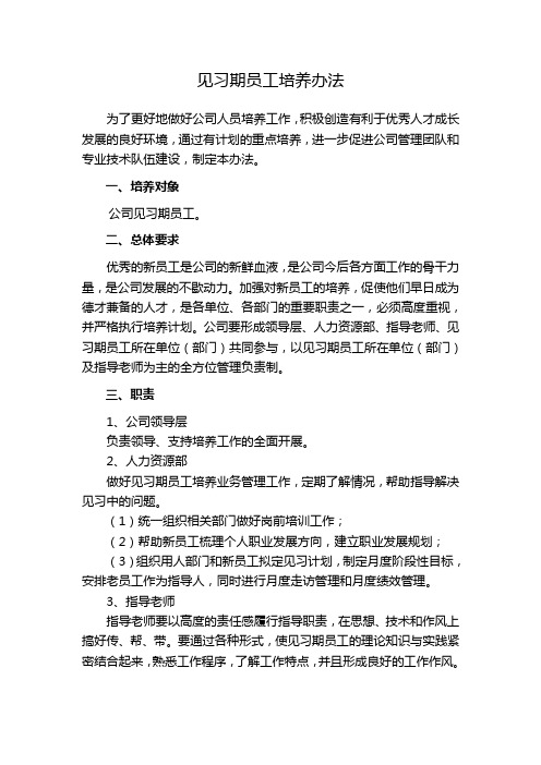 见习期新员工培养方案