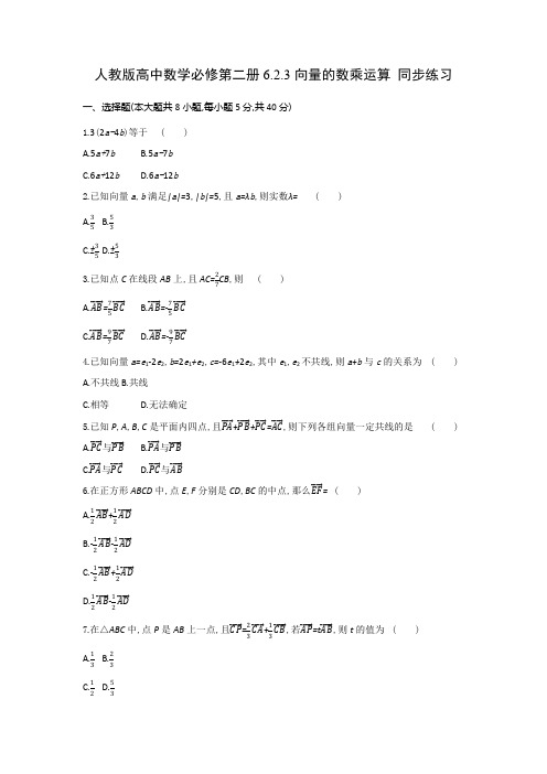 人教版高中数学必修第二册6.2.3向量的数乘运算 同步练习(含答案)