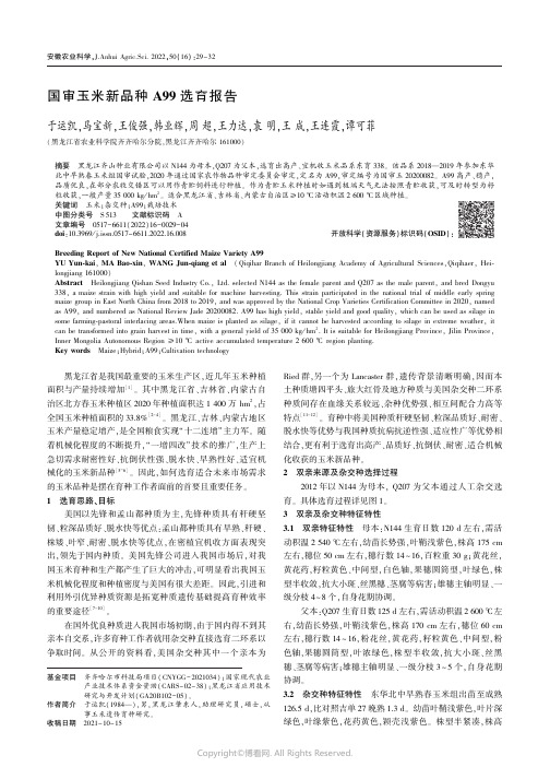 国审玉米新品种A99选育报告