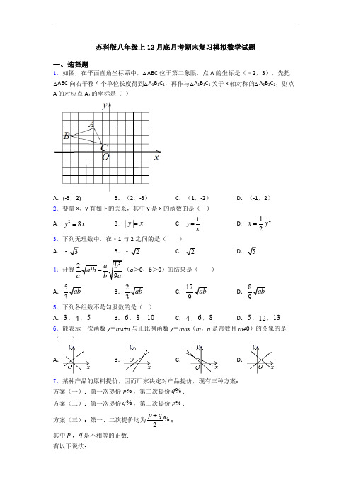 苏科版八年级上12月底月考期末复习模拟数学试题