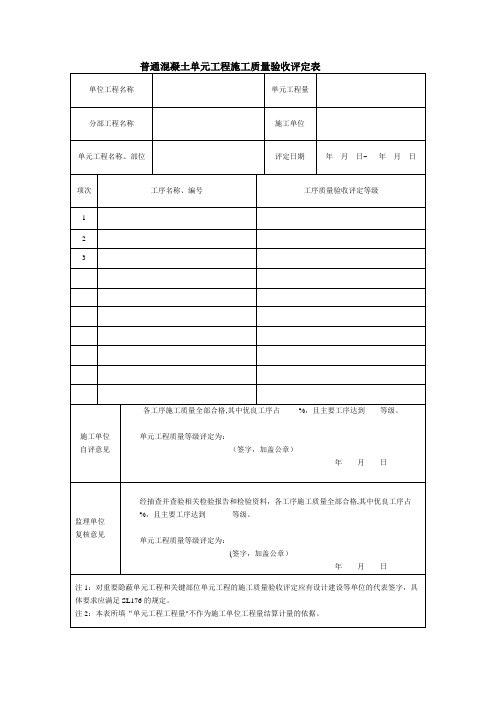 1普通混凝土单元工程施工质量验收评定表【范本模板】