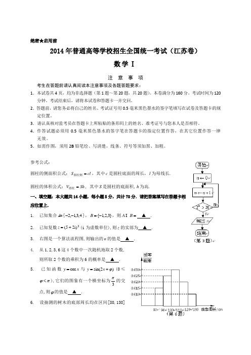 2014年全国高考数学试题及答案-江苏卷