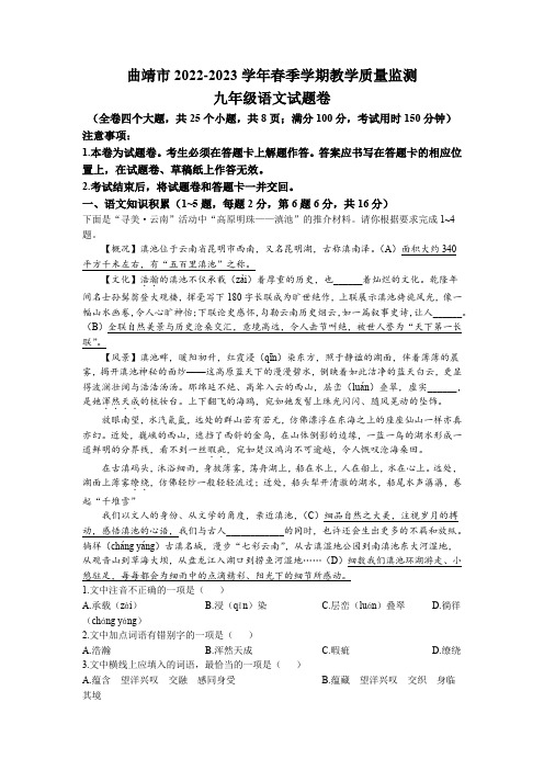 2023年云南省曲靖市中考教学质量监测语文试题(含答案)