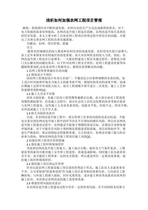 浅析如何加强农网工程项目管理