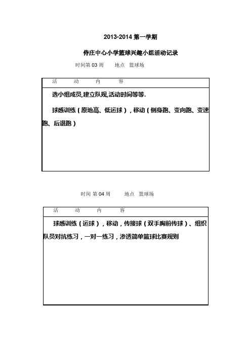 2013-2014第一学期侍庄中心小学篮球兴趣小组活动记录