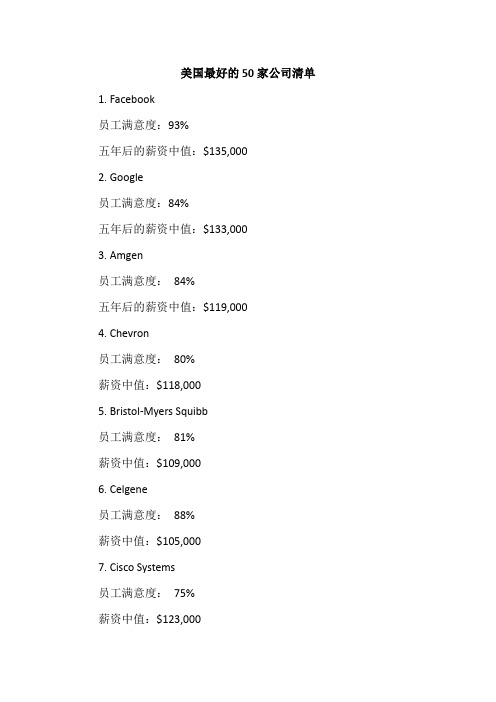 美国最好的50家公司清单