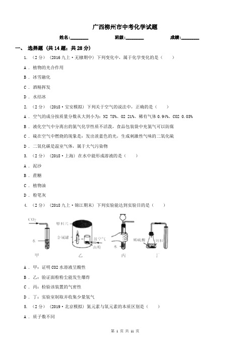 广西柳州市中考化学试题 