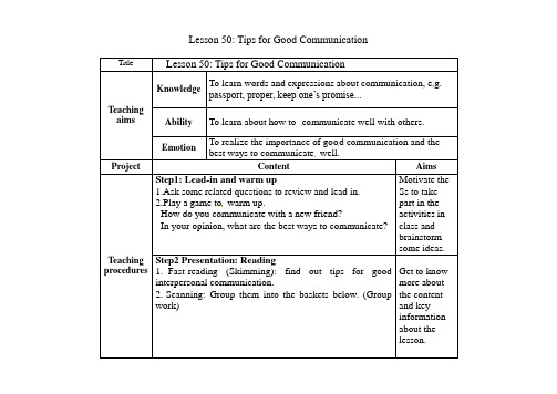 冀教版英语九年级全册Lesson 50 教学设计