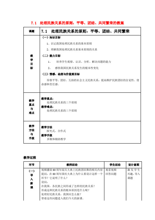 高中政治 处理民族关系的基本原则平等、团结、共同繁荣教案 新人教版必修2