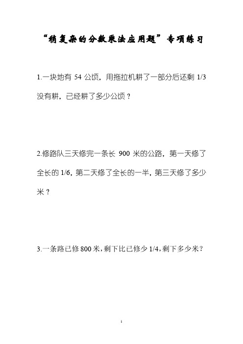 “稍复杂的分数乘法应用题”专项练习