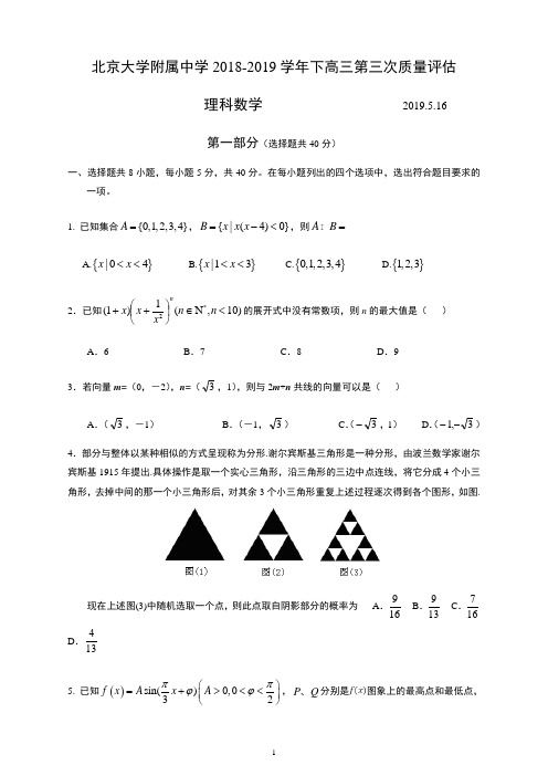 北京大学附属中学2018-2019学年下高三第三次质量评估理科数学试题(含答案)