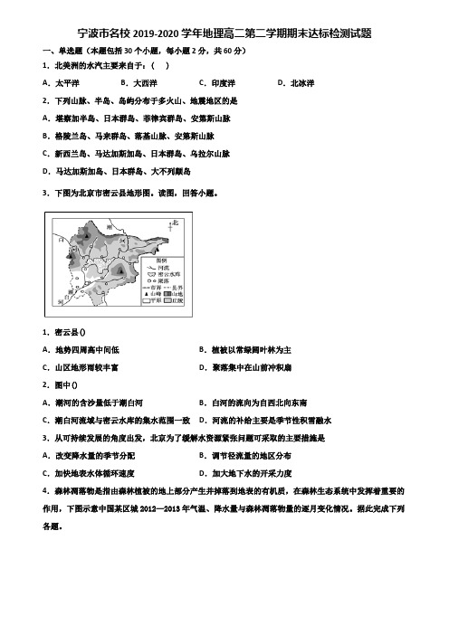 宁波市名校2019-2020学年地理高二第二学期期末达标检测试题含解析