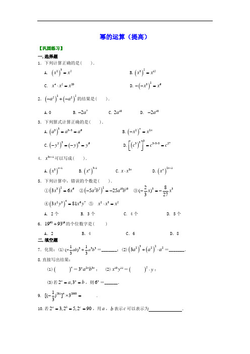 初二数学复习巩固经典 幂的运算(提高)巩固练习