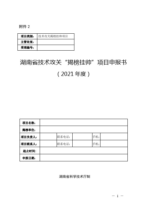 湖南省技术攻关“揭榜挂帅”项目申报书