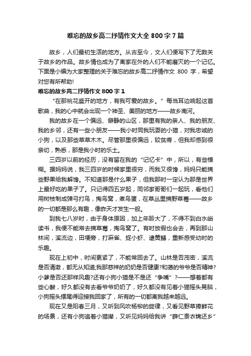 难忘的故乡高二抒情作文大全800字7篇