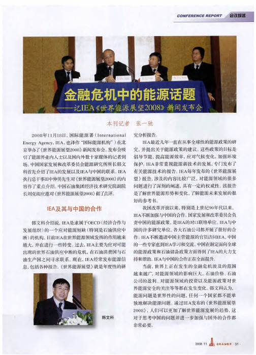 金融危机中的能源话题——记IEA《世界能源展望2008》新闻发布会